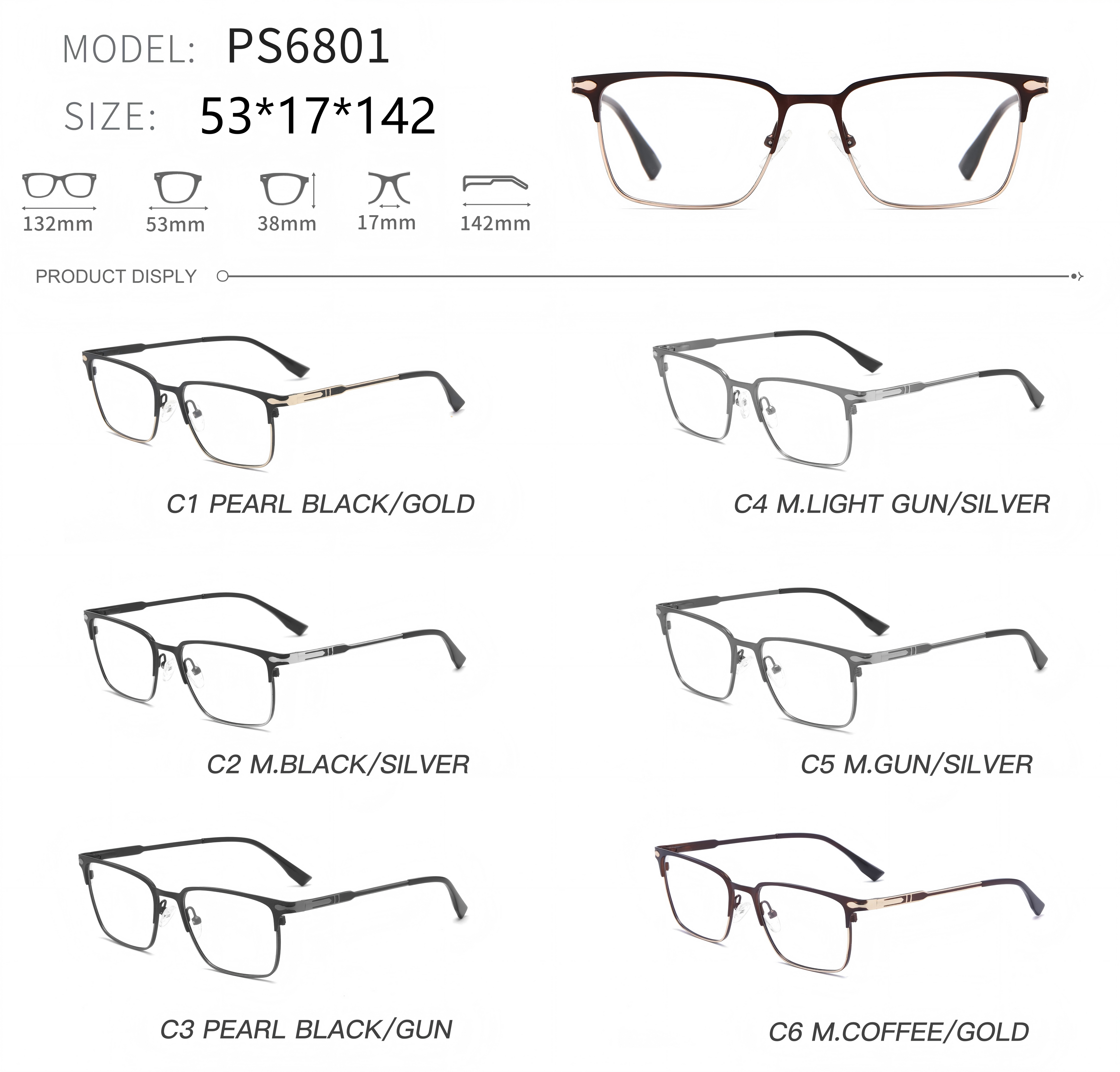 Gafas Ópticas Masculinas de Alta Gama PERSOL Modelo：PS6801