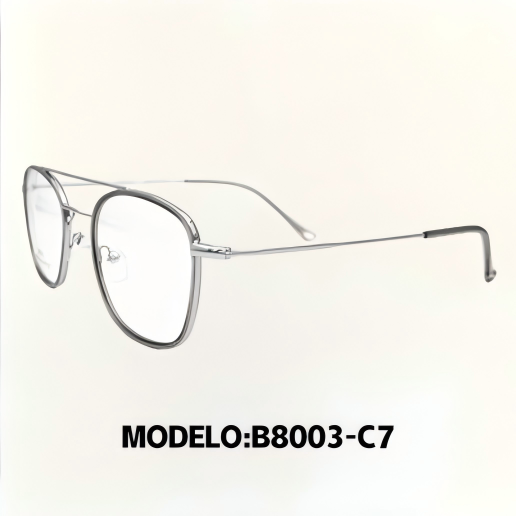 Montura de gafas ópticas unisex, estilo retro cuadrado, marco metálico ultraligero – Modelo B8002-B8003