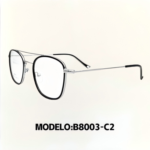 Montura de gafas ópticas unisex, estilo retro cuadrado, marco metálico ultraligero – Modelo B8002-B8003