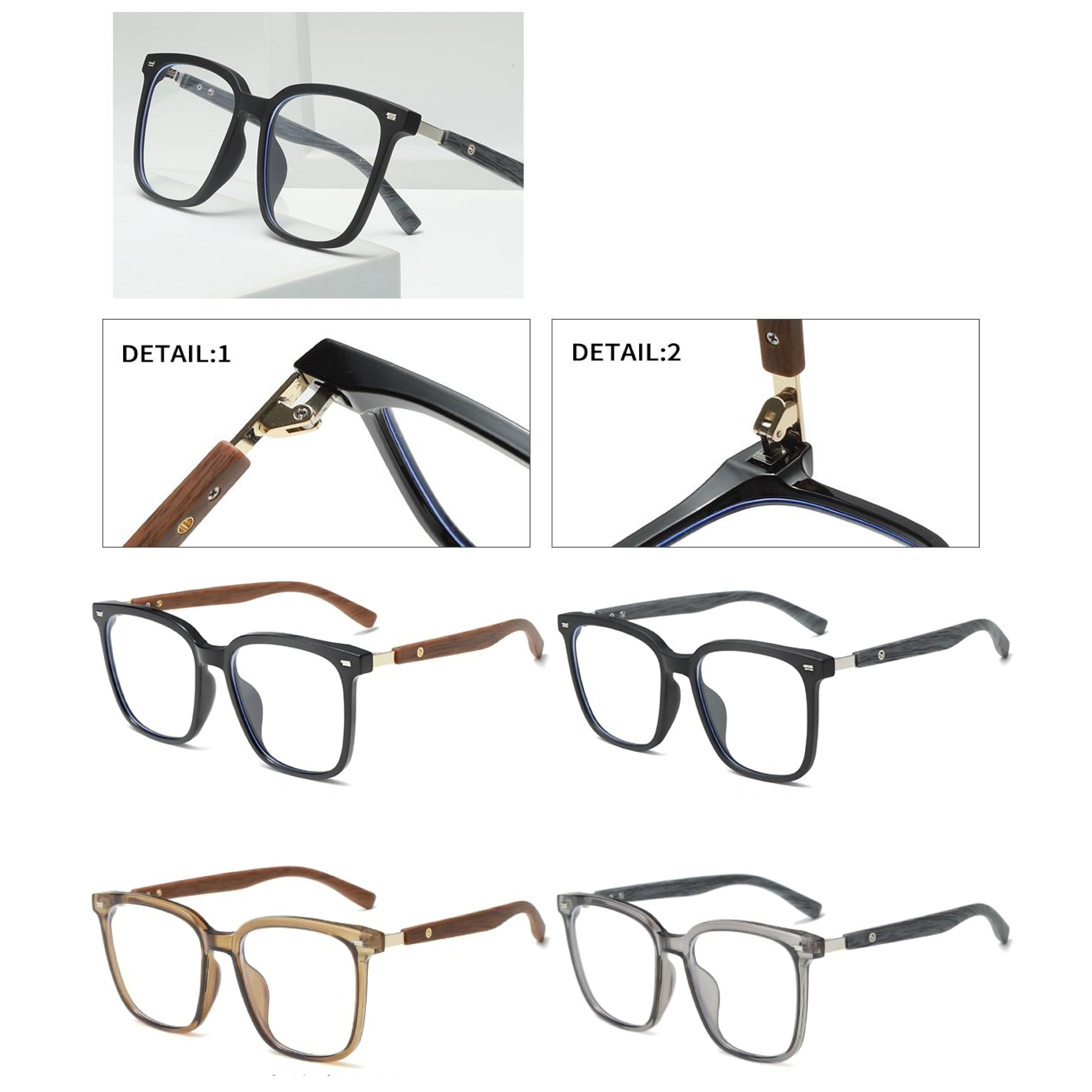 Gafas TR90 efecto madera – monturas ultraligeras estilo natural--M889876